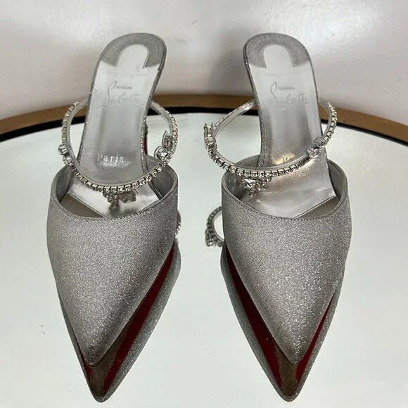 CHRISTIAN LOUBOUTIN Planet Queen 70 Glitter Leather Pump in Silver Glitter - Picture 4 of 15